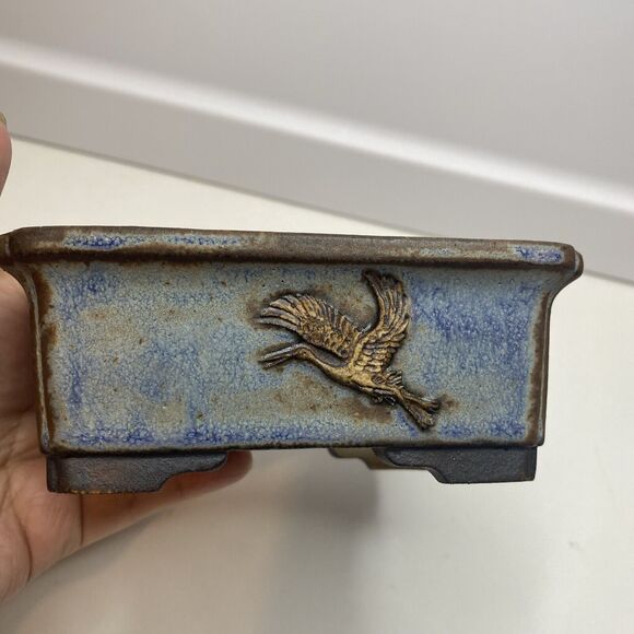 Bonsai Pot by WALSALL STUDIOS, England Crane pattern pale purple Glazed small sz - Picture 2 of 12